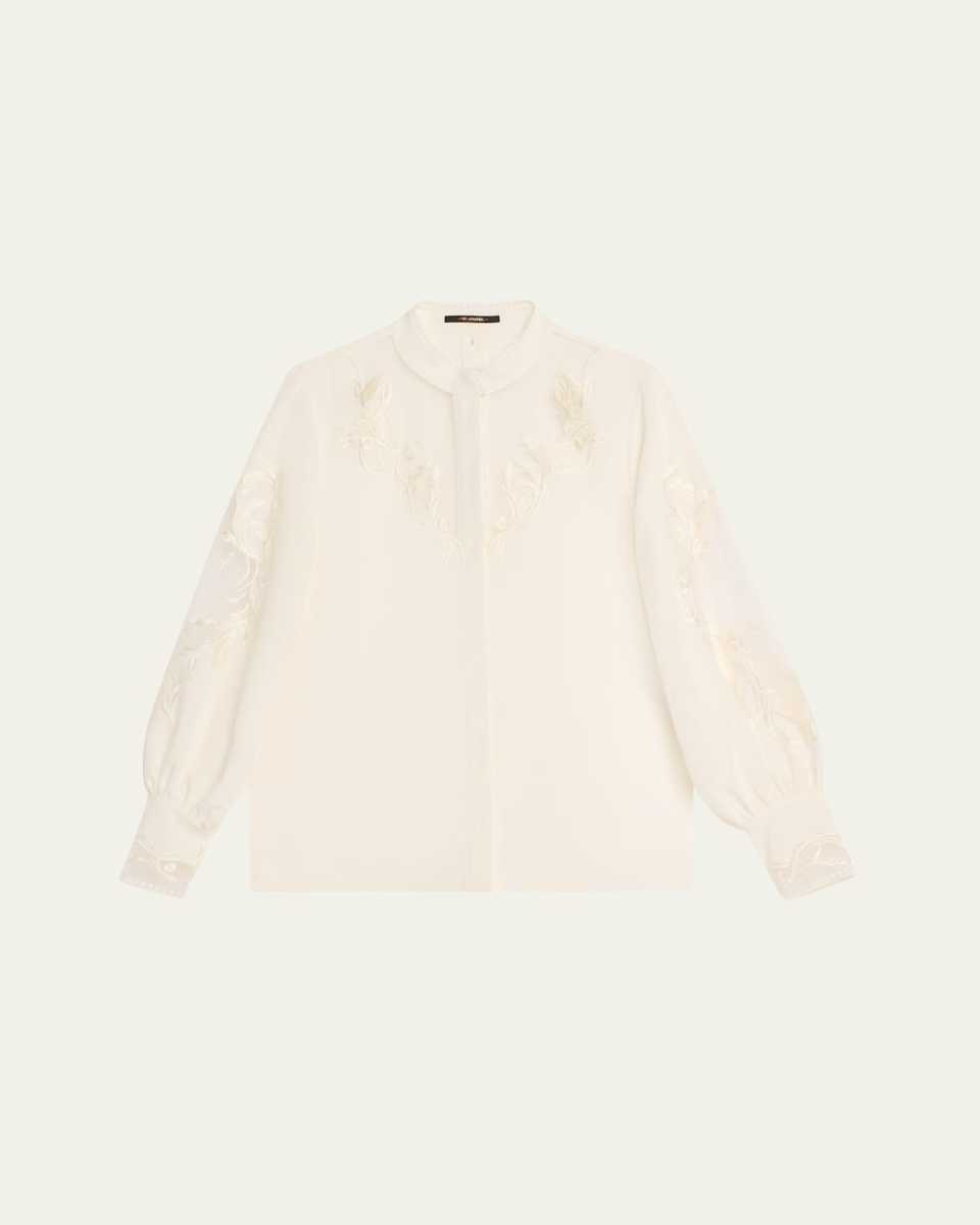 Angela Embroidered Sheer-Inset Blous